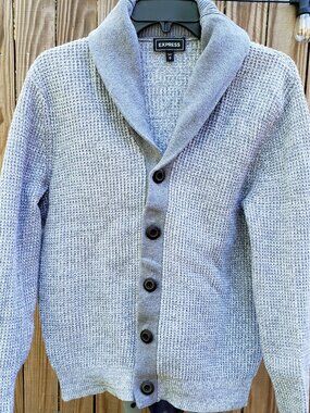 EUC EXPRESS 100% cotton cozy comfy thermal ash heather gray collared button (M)
